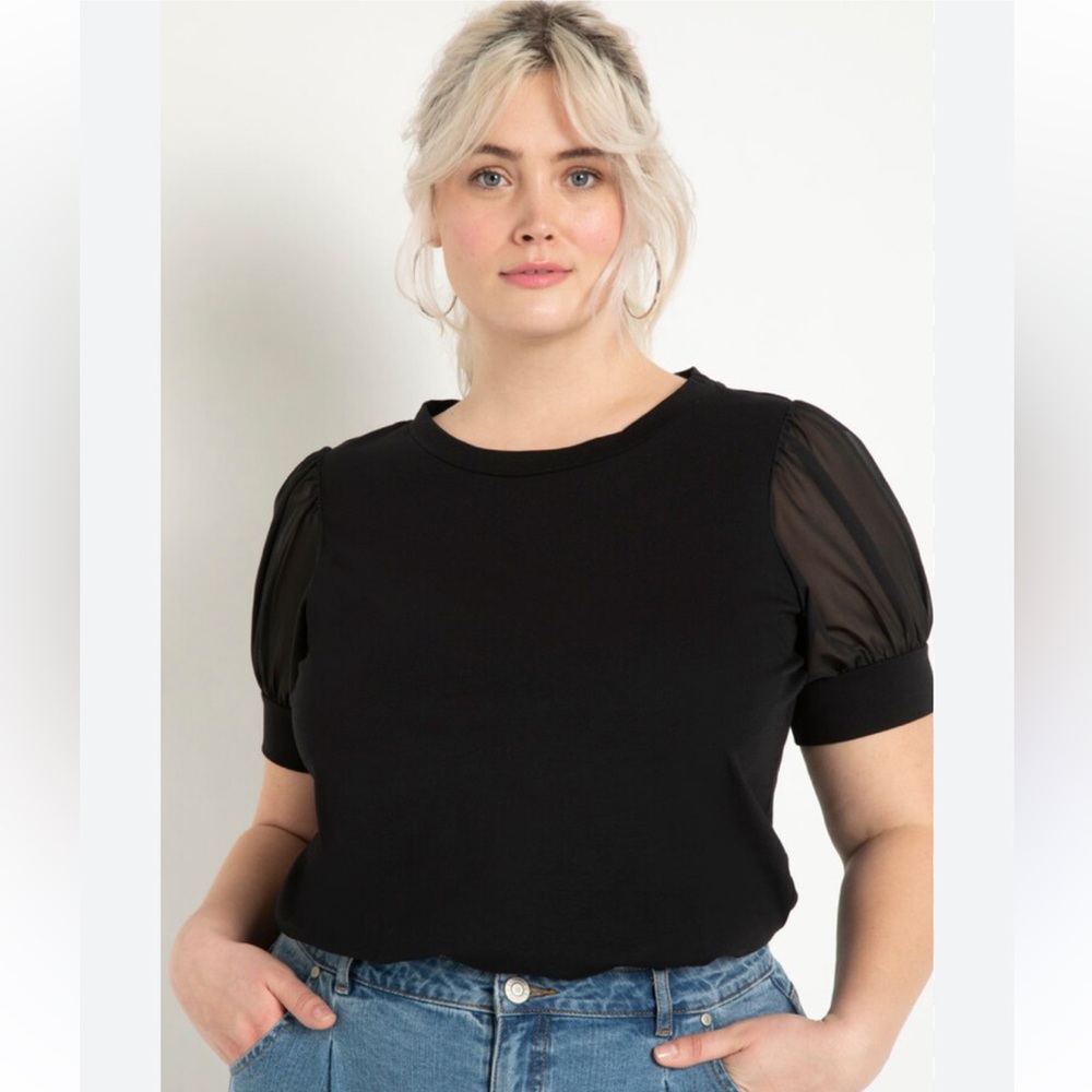 Eloquii Blouse with  Short Puff Sleeves and Relaxed Fit Sz 14/16
